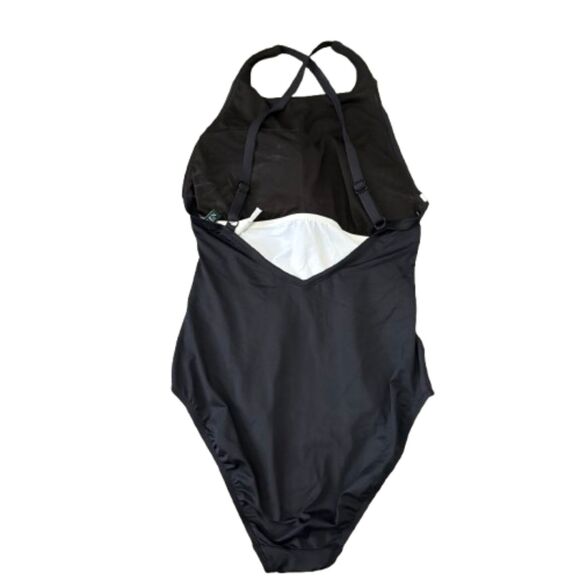 Lauren Ralph Lauren Colorblock One Piece Swimsuit Black White Vacation Size 8 - Picture 2 of 4